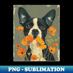 boston terrier flowers photo art design for dog onwer - png transparent sublimation file