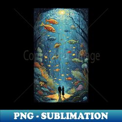 starry night serenade van gogh-inspired oceanic harmony with loving couple - png transparent sublimation file