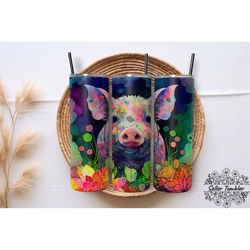 colorful piglet  20 oz, tumbler 20 oz wrap png, skinny tumbler designs png