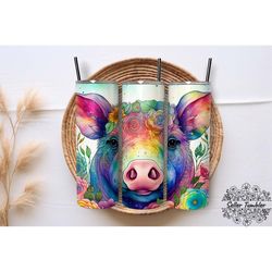 colorful piglet floral 20 oz, tumbler 20 oz wrap png, skinny tumbler designs png