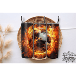 Fire Soccer Ball 20 Oz, Tumbler 20 oz Wrap PNG, Skinny Tumbler Designs PNG