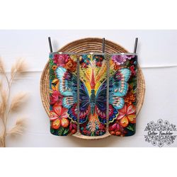 embroidered butterfly 3d tumbler 20 oz wrap png, butterfly tumbler wraps, butterfly png, butterfly clipart