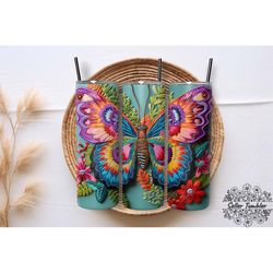 embroidered butterfly 3d tumbler 20 oz wrap png, butterfly tumbler wraps, butterfly png, butterfly clipart