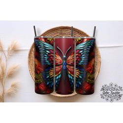 embroidered butterfly 3d tumbler 20 oz wrap png, butterfly tumbler wraps, butterfly png, butterfly clipart