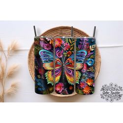 embroidered butterfly 3d tumbler 20 oz wrap png, butterfly tumbler wraps, butterfly png, butterfly clipart