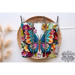 embroidered butterfly 3d tumbler 20 oz wrap png, butterfly tumbler wraps, butterfly png, butterfly clipart