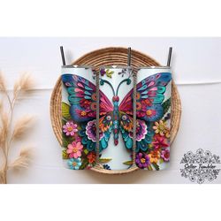 embroidered butterfly 3d tumbler 20 oz wrap png, butterfly tumbler wraps, butterfly png, butterfly clipart