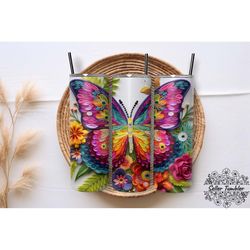 Embroidered Butterfly 3D Tumbler 20 oz Wrap PNG, Butterfly Tumbler Wraps, Butterfly PNG, Butterfly Clipart