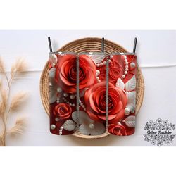 Red Roses  Tumbler 20 oz Wrap PNG, Tumbler Wraps, Tumbler PNG, Skinny Clipart