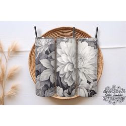 black and white floral seamless tumbler 20 oz wrap png, tumbler wraps, tumbler png, skinny clipart