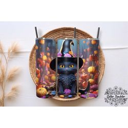 black cat in witch hat tumbler 20 oz wrap png, tumbler wraps, tumbler png, skinny clipart