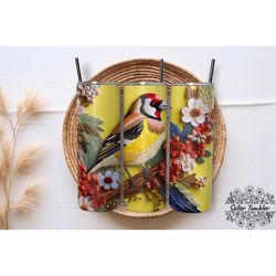 embroidered goldfinch tumbler 20 oz wrap png, tumbler wraps, tumbler png, skinny clipart