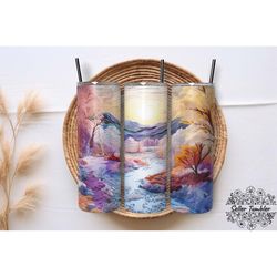 embroidered winter landscape tumbler 20 oz wrap png, tumbler wraps, tumbler png, skinny clipart