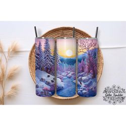 embroidered winter landscape tumbler 20 oz wrap png, tumbler wraps, tumbler png, skinny clipart