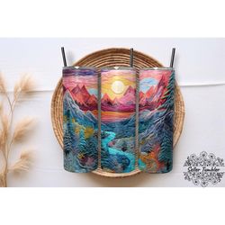 embroidered winter landscape tumbler 20 oz wrap png, tumbler wraps, tumbler png, skinny clipart