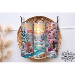 embroidered winter landscape tumbler 20 oz wrap png, tumbler wraps, tumbler png, skinny clipart