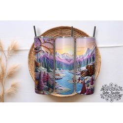 embroidered winter landscape tumbler 20 oz wrap png, tumbler wraps, tumbler png, skinny clipart