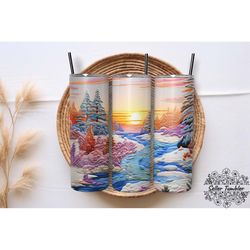 embroidered winter landscape tumbler 20 oz wrap png, tumbler wraps, tumbler png, skinny clipart