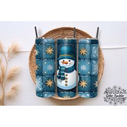 Snowman Quilt Tumbler 20 oz Wrap PNG, Tumbler Wraps, Tumbler PNG, Skinny Clipart