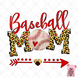 baseball mom red arrow heart leopard print sport png, sport png, game day png, sports ball png