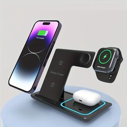 3 in 1 fast charging station, folding wireless charger stand for all types mobile