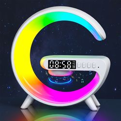 wireless speakers with wireless fast charging, rhythm rgb light, bar smart light, sunrise alarm clock, led phone holder