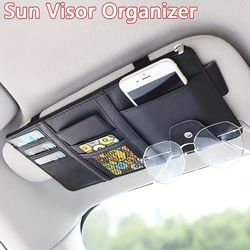upgrade your car organization with this stylish leather storage bag and sun visor clip - car holder