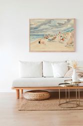 vintage beach house seascape coastal nautical printed painting wall art antique moody decor canvas framed ocean waves se