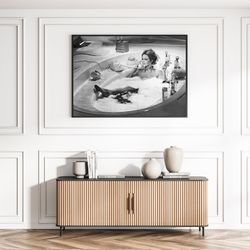 brigitte bardot bathtub poster black and white retro vintage classic iconic fashion photography canvas framed printed tr