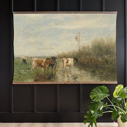 large vintage wall decor  cow art landscape tapestry  canvas wall vintage tapestry  canvas tapestry wall art  modern wal