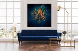 octopus wall art print giant octopus printable art sea monster octopus large canvas art nautical wall art modern home de