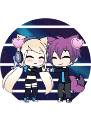 cute gacha girl and boy with fox tail