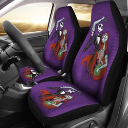 Nightmare Before Christmas Cartoon Car Seat Covers - Jack Holding Sally Hand Purple Wave Seat Covers