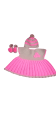 woolen crochet hand made baby frock set pink and skin color