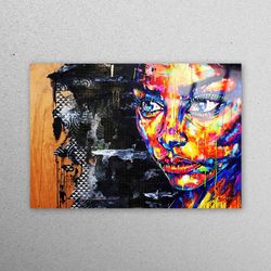 mural art, glass wall art, glass, colorful woman painting, abstract woman glass wall, abstract tempered glass,