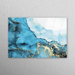 mural art, glass wall art, tempered glass, blue tones marble wall art, abstract marble glass printing, shimmery marble g