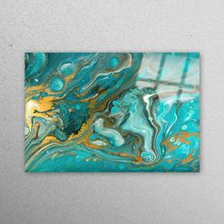 mural art, glass wall decor, wall decoration, blue and gold marble, blue glass decor, shimmery glass wall, luxury marble