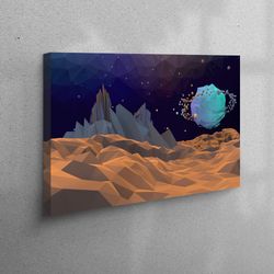 canvas art, canvas, large canvas, low poly artwork, modern printed, starry sky canvas art, moon printed, cosmos art,