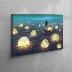 canvas art, canvas, wall art, full moon wall art, moon canvas canvas, abstract canvas print, night canvas gift, glowing