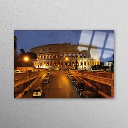 glass printing, wall decoration, glass wall art, rome colosseum wall art, city glass art, cityscape wall decoration, nig