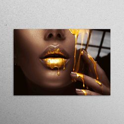 glass wall art, african woman gold lip, gold make up woman glass printing, glass art, glass art wall decor, african wall