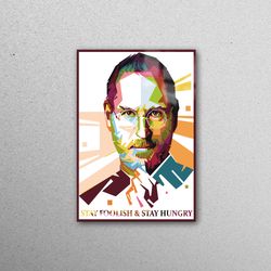 glass wall art, glass art, tempered glass, steve jobs painting, steve jobs wall art, motivational wall decor, stay hungr