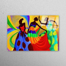glass wall art, glass art, wall decoration, african dancers painting, abstract glass decor, ethnic wall decor, african d