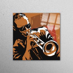 glass wall art, mural art, glass wall decor, jazz trumpets, jazz musicians glass wall art, african music wall decoration