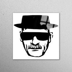 glass wall art, mural art, glass, breaking bad, modern wall decor, walter white glass decor, man silhouette wall decorat