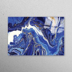 glass wall art, mural art, wall art, navy blue marble wall art, blue glass wall art, marble glass wall art, gold marble