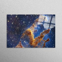 glass wall art, space telescope wall art, glass wall art modern, wall decoration, night landscape glass art,