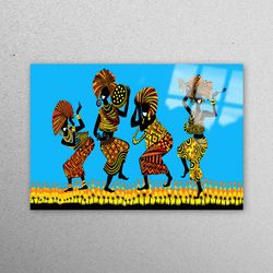 glass wall decor, mural art, wall decor, black woman tempered glass, african women wall decor, african dancers wall deco