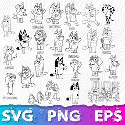 Bluey Outline Svg, Bluey And Bingo Outline, Coloring Pages Bluey, Bluey Svg, Bluey Transparent, Bluey Cricut