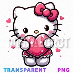 adorable hello kitty holding pink heart